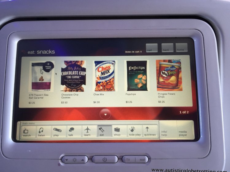 Flying Virgin America with Autism Menu