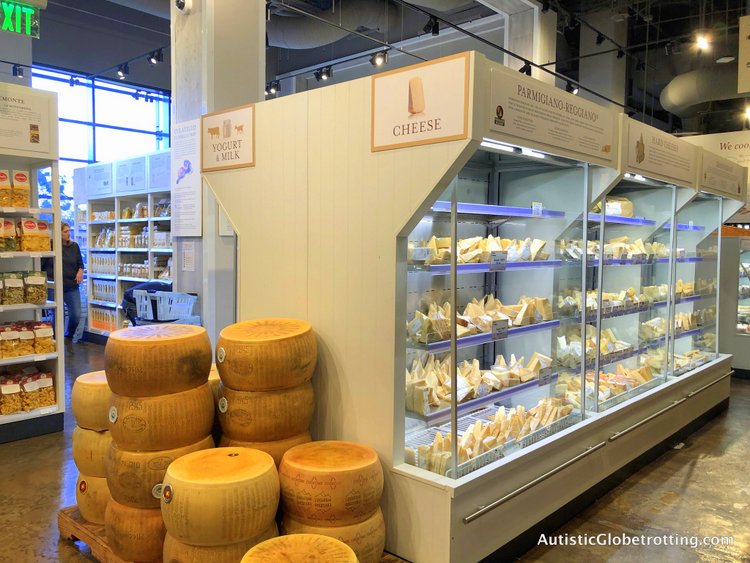 Exploring Eataly in Los Angeles with Autism dry cheese wheels