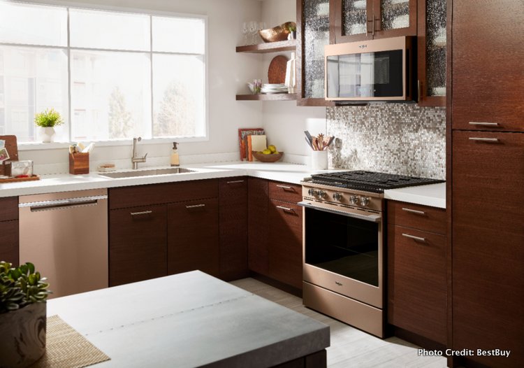 Welcome the holidays with the Whirlpool Sunset Bronze Gas Convection Range @BestBuy kitchen view