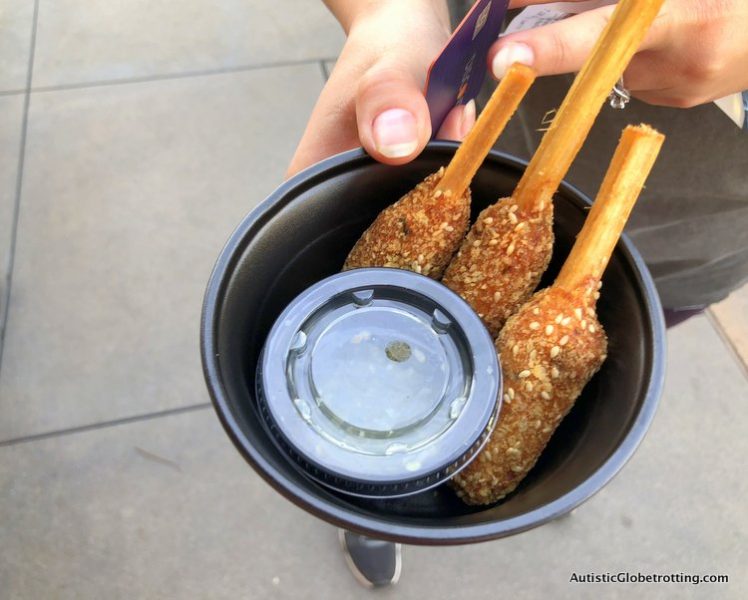 Attending Disneyland's Lunar Year Celebrations with Autism shrimp skewers